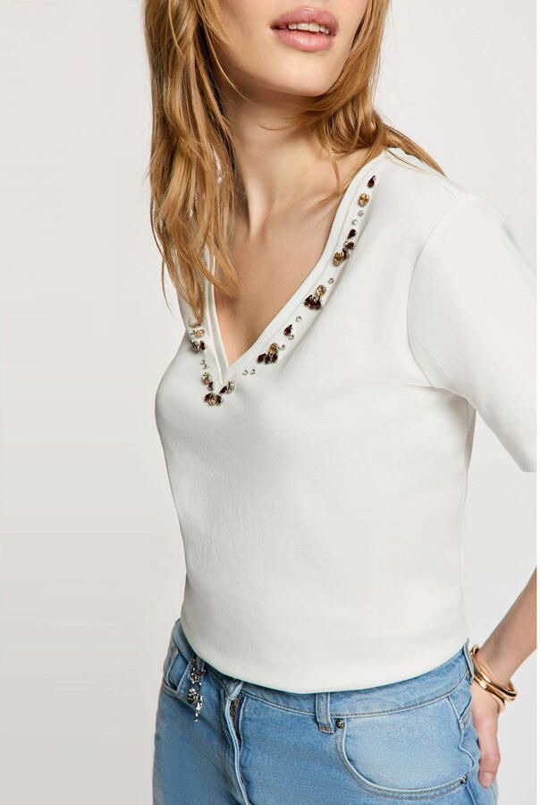 Morgan top met strass-steentjes wit