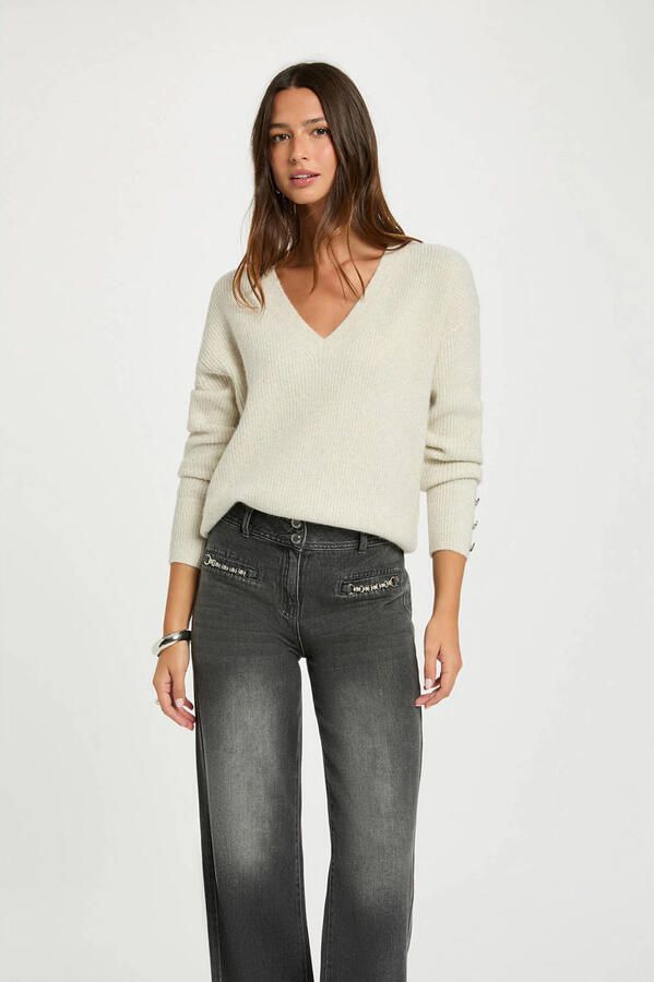 Morgan trui met wol ecru rib gebreid - Foto 2