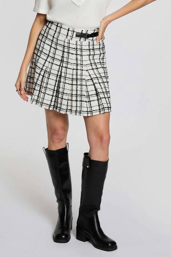 Morgan tweed geruite mini rok ecru