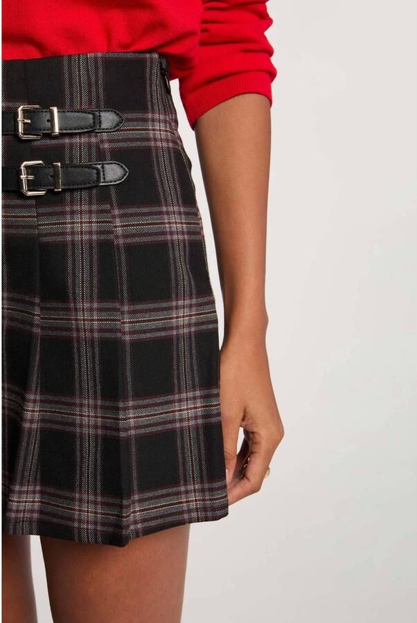 Morgan tweed geruite mini skort zwart donkerrood - Foto 2