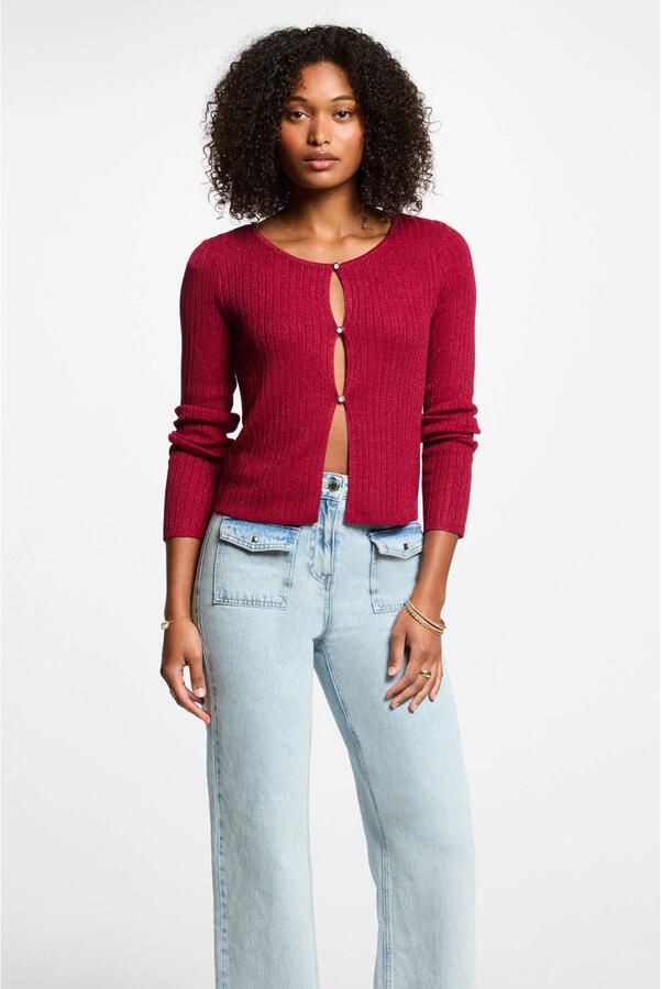 Morgan vest donkerrood rib gebreid