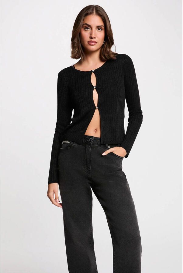 Morgan vest rib gebreid zwart