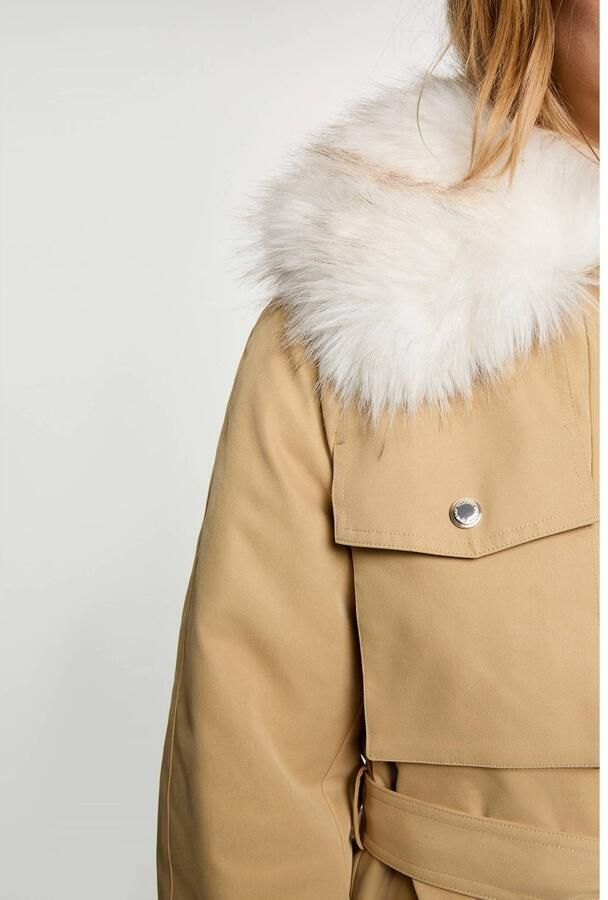 Morgan winterparka met imitatiebontkraag beige - Foto 2