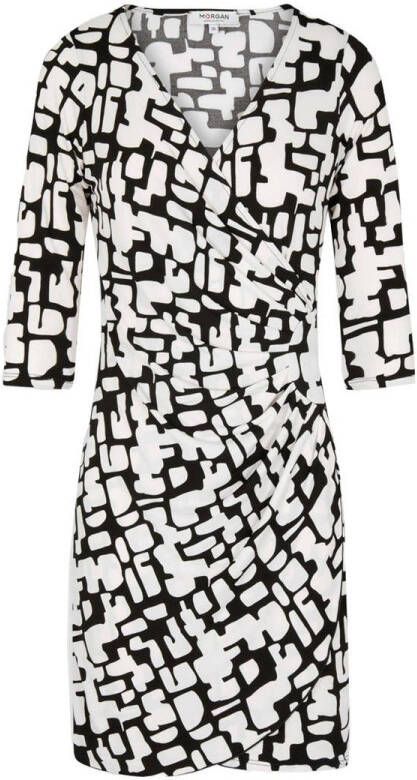 Morgan overslagjurk met all over print zwart wit
