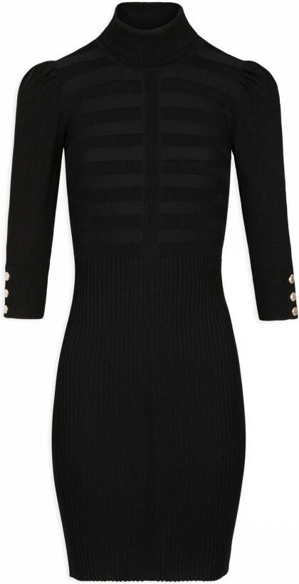 Morgan ribgebreide jurk met plooien zwart goud