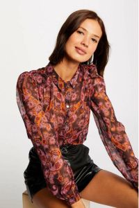 Morgan semi-transparante geweven blouse met paisleyprint en plooien donkerbruin oranje