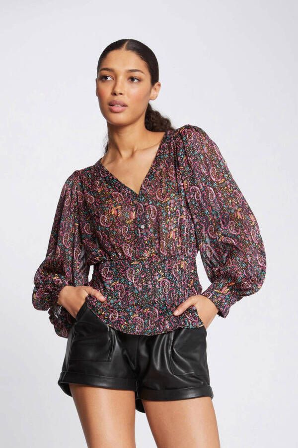 Morgan semi-transparante peplum blouse met paisleyprint en plooien zwart