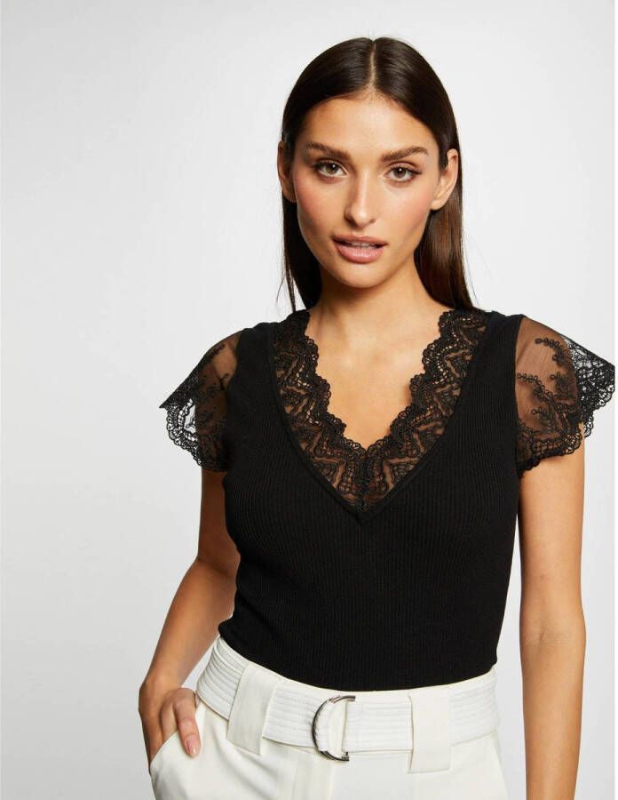 Morgan semi-transparante top met kant zwart