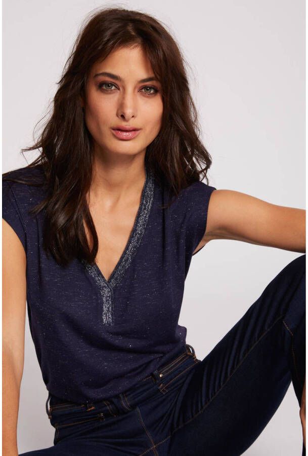 Morgan T-shirt met glitters marine