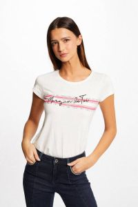 Morgan T-shirt met printopdruk en glitters wit roze