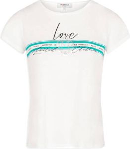 Morgan T-shirt met tekst en strass steentjes wit groen