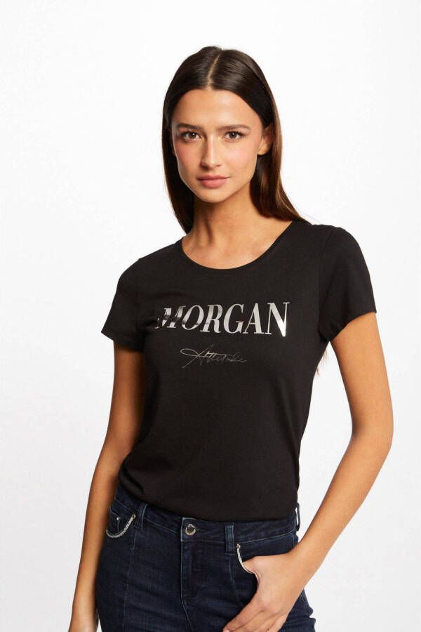 Morgan T-shirt met tekst zwart