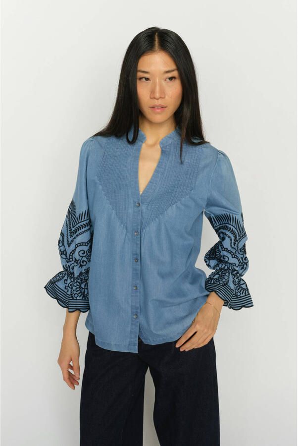MOS MOSH Dames Blouses Mmstomin Emb Shirt Lichtblauw - Foto 4