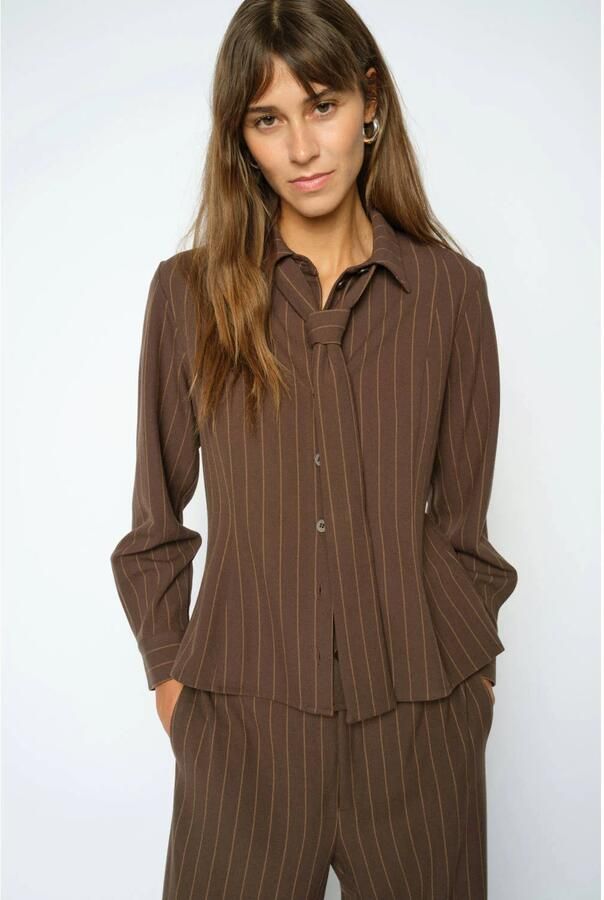 Mos Mosh blouse met krijtstreep bruin - Foto 2