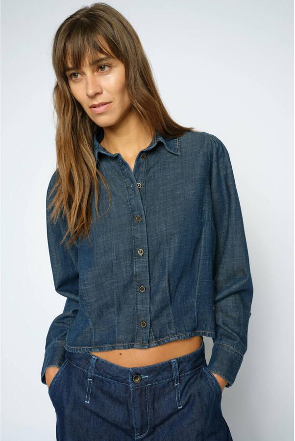 Mos Mosh blouse met linnen donkerblauw - Foto 2