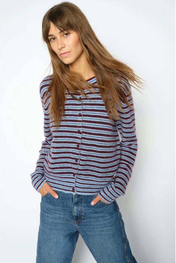 Mos Mosh gebreide gestreepte vest met wol blauw