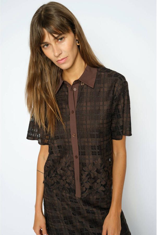 Mos Mosh geruite blouse bruin