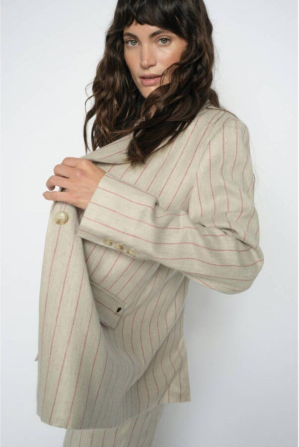 Mos Mosh gestreepte regular blazer met linnen beige - Foto 2