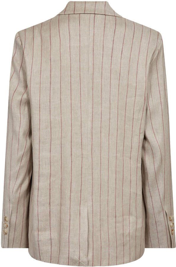 Mos Mosh gestreepte regular blazer met linnen beige - Foto 3