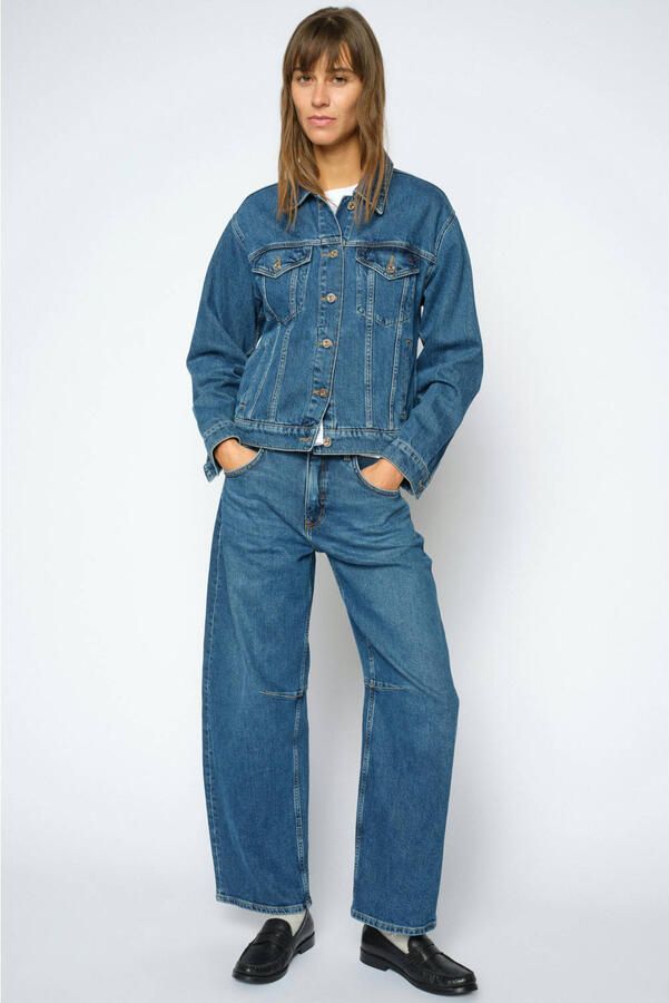 Mos Mosh high waist barrel jeans medium blue denim