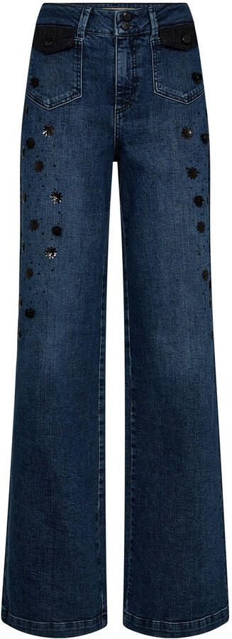 Mos Mosh high waist wide leg jeans dark blue denim met pailletten
