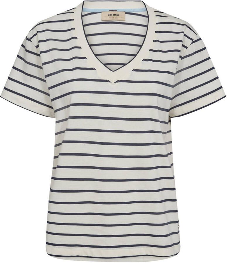 MOS MOSH Dames Tops & T-shirts Mmnani V-ss Stripe Tee Gebroken Wit