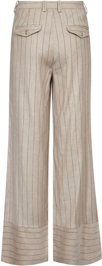 Mos Mosh wide leg regular waist gestreepte broek met linnen beige - Foto 3