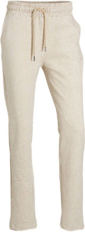Moscow gestreepte straight fit broek 111A-02-Sunny zand