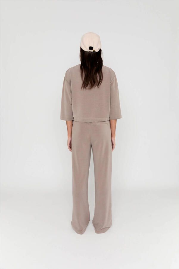 Moscow wide leg high waist casual broek taupe - Foto 5