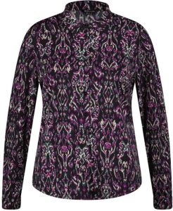 MS Mode blouse met all over print zwart paars petrol