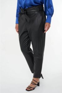 MS Mode imitatieleren high waist tapered fit broek zwart
