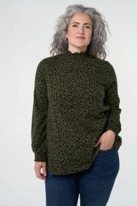 MS Mode blousetop met panterprint olijfgroen zwart