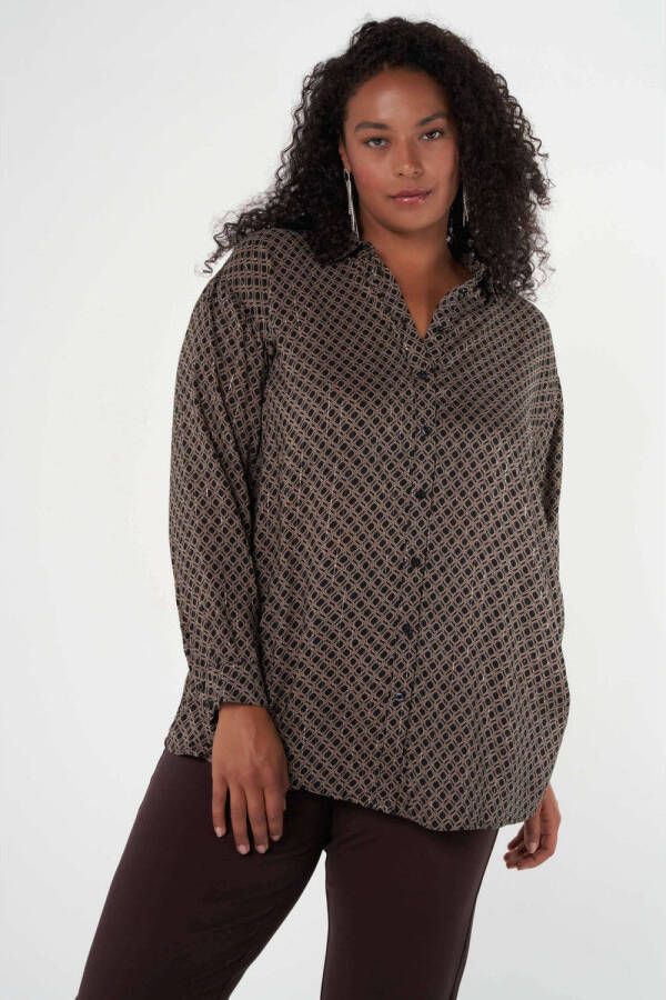 MS Mode blouse met all over print zand zwart
