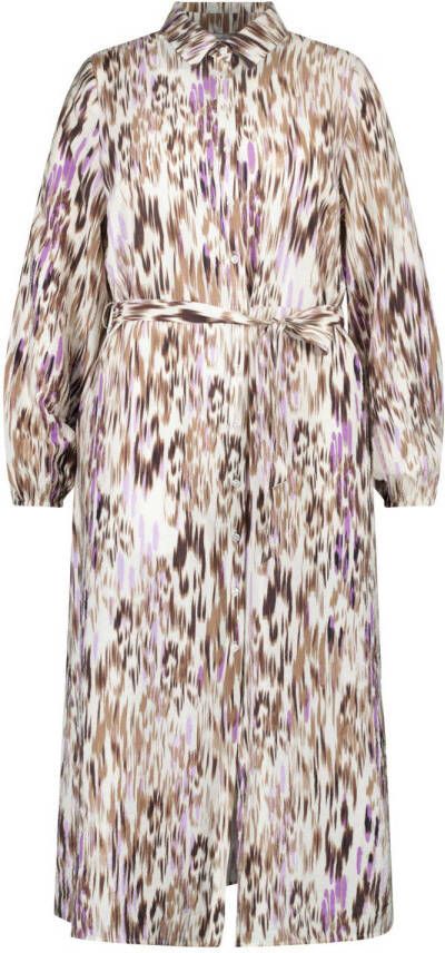 MS Mode blousejurk met all over print en ceintuur ecru bruin lila
