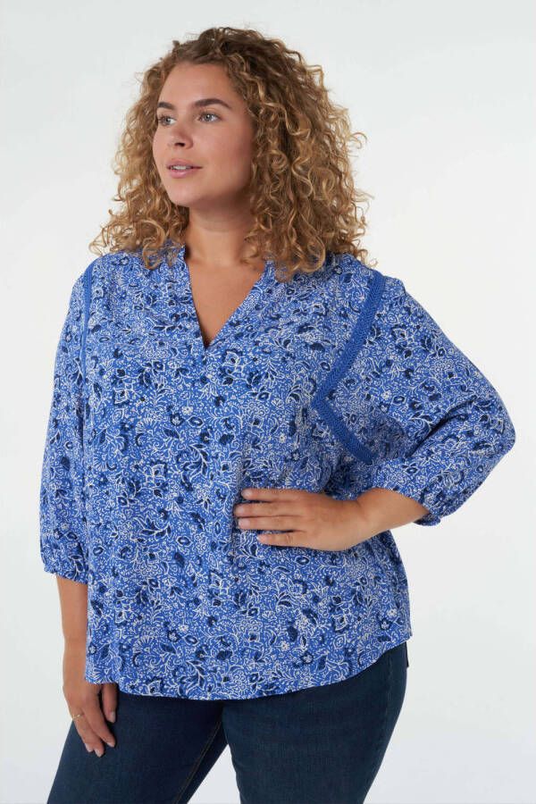 MS Mode blousetop met all over print blauw