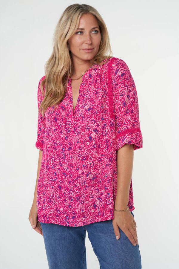 MS Mode blousetop met all over print roze