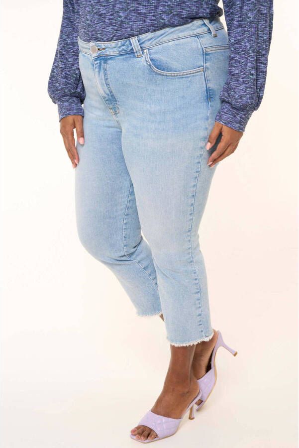 MS Mode cropped high waist straight fit jeans medium blue denim