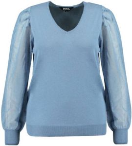 MS Mode fijngebreide trui met plooien lichtblauw
