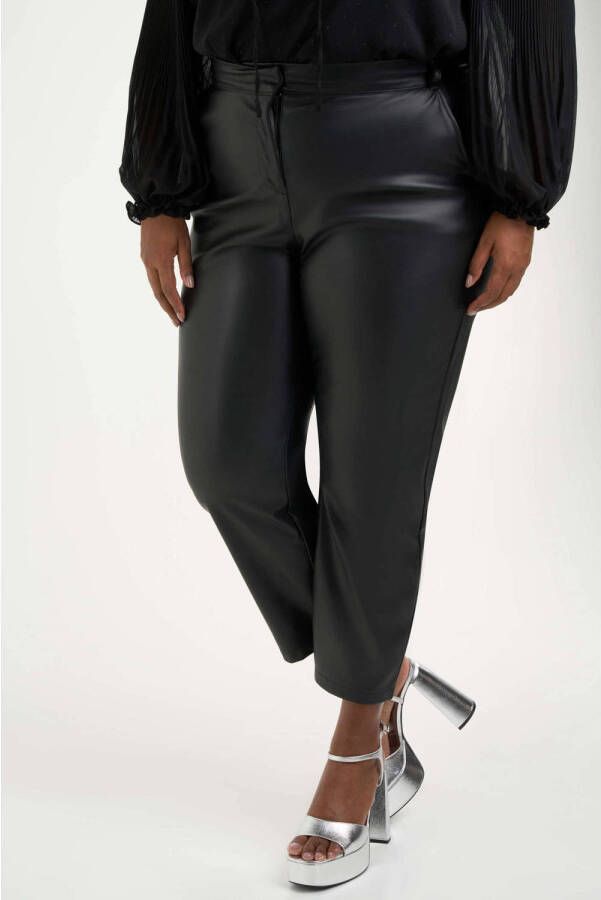 MS Mode imitatieleren cropped straight fit broek zwart