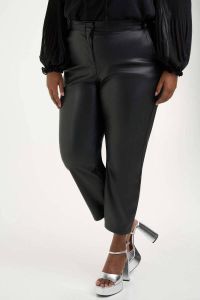 MS Mode imitatieleren high waist straight fit broek zwart