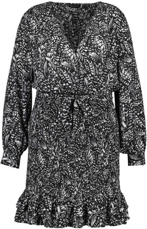 MS Mode jurk met all over print en volant zwart wit