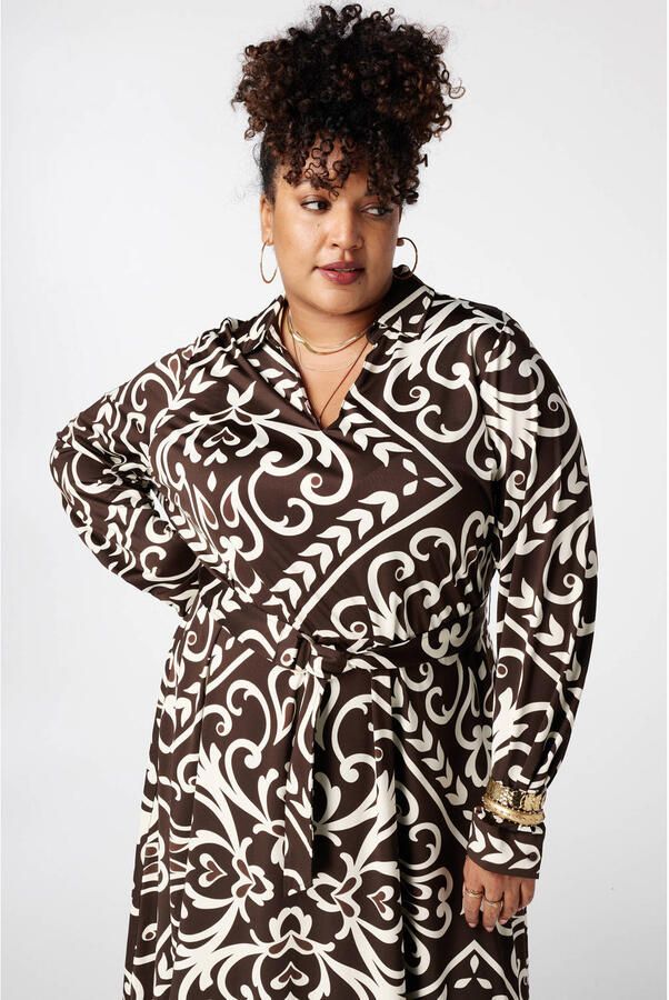 MS Mode A-lijn jurk met paisley print bruin