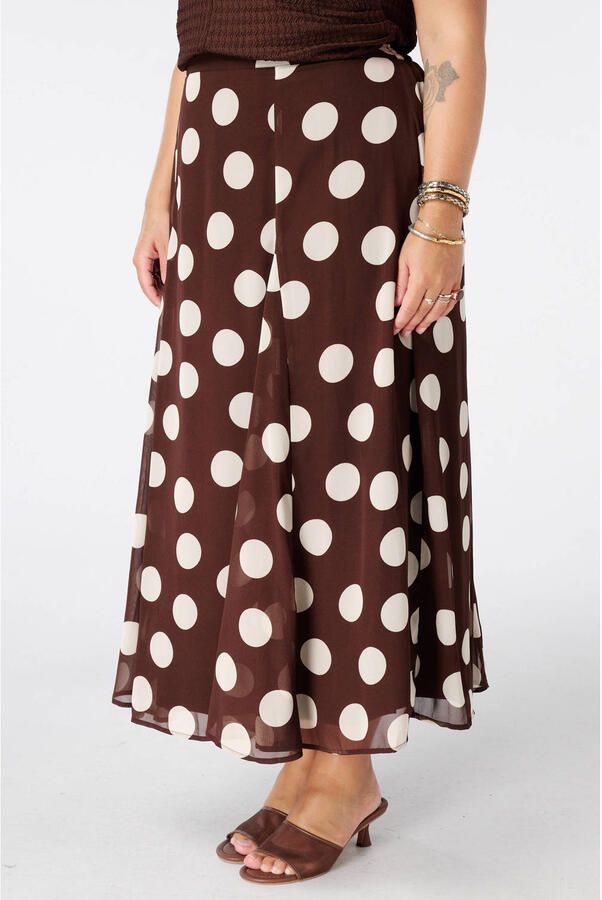 MS Mode A-lijn rok met stippen Plus Size bruin