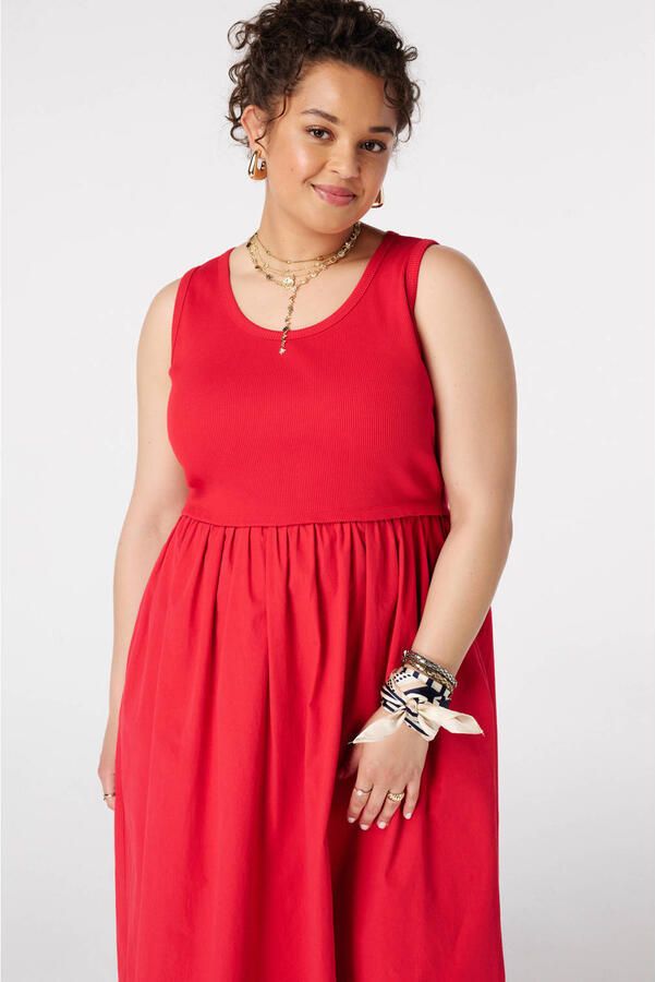 MS Mode a-lijn zomerjurk met plooien Plus Size rood