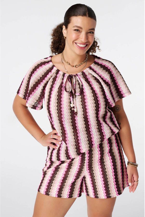 MS Mode a-line gestreepte top Plus Size roze