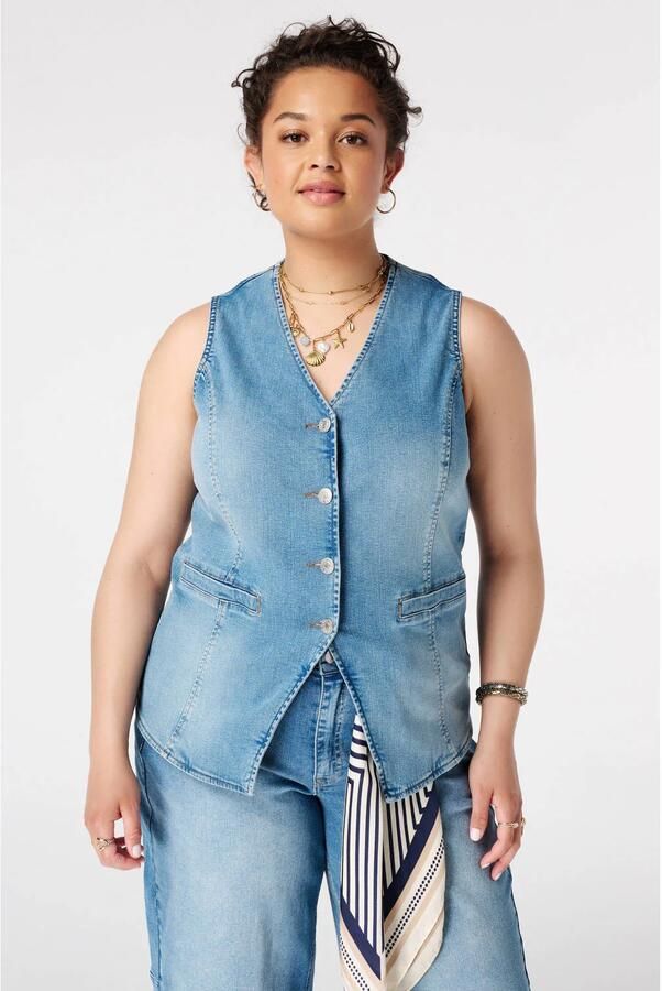 MS Mode aansluitend denim gilet Plus Size lichtblauw
