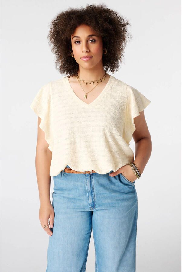 MS Mode aansluitend top met ruches Plus Size lichtgeel