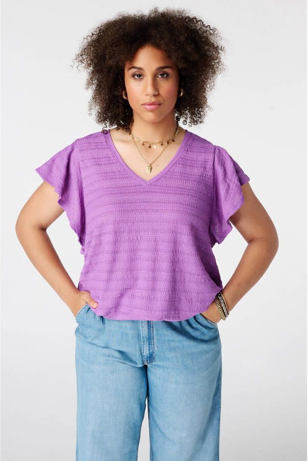 MS Mode aansluitend top met ruches Plus Size paars
