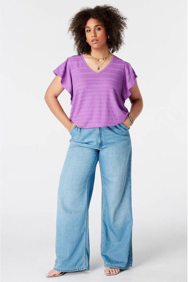 MS Mode aansluitend top met ruches Plus Size paars - Foto 2