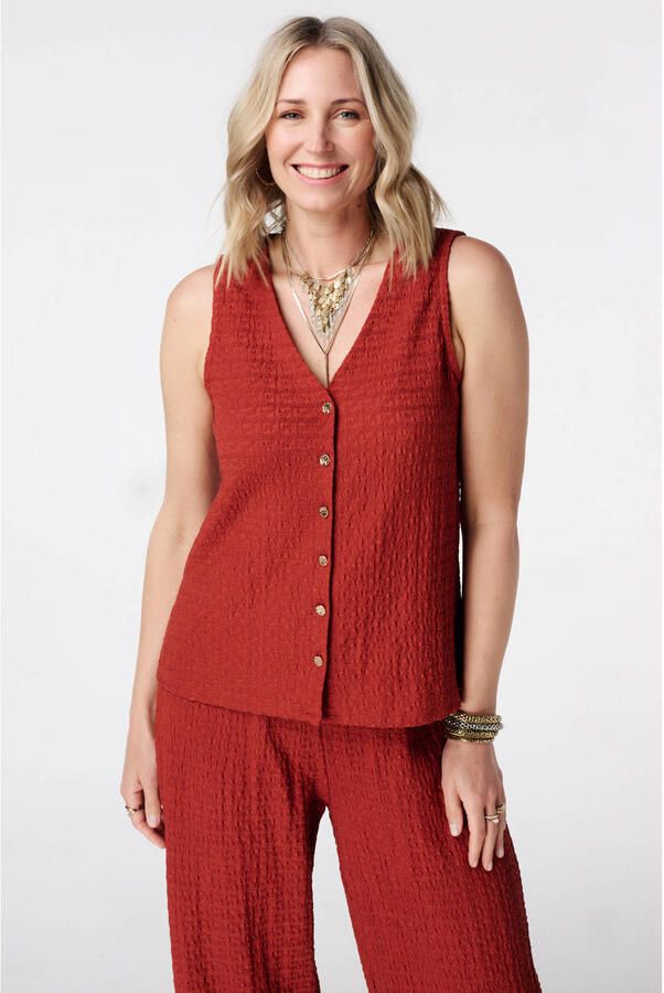 MS Mode aansluitend top met textuur Plus Size rood